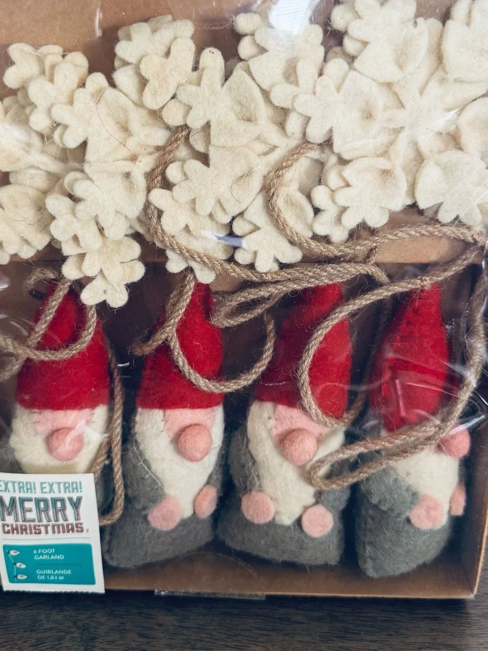 Christmas Holiday Gnome Snowflake Plush Wool Garland